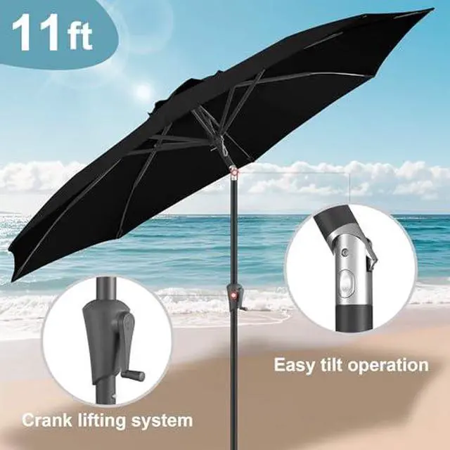 Alt view image 4 of 7 - FLAME&SHADE 11ft Patio Umbrella with Base included, Outdoor Umbrella with stand for UV Protection, Table Market Umbrella for Garden, Deck, Backyard, Pool and Beach