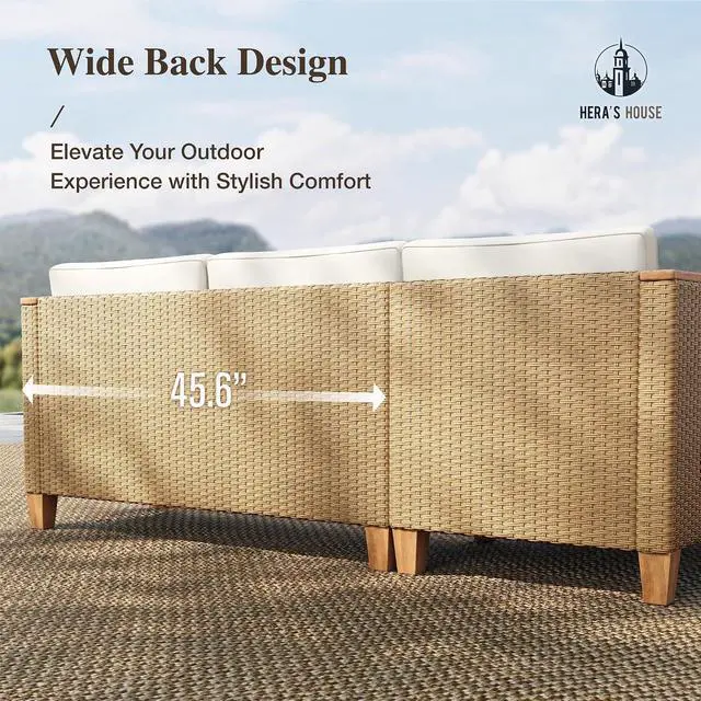 Alt view image 6 of 7 - HERA'S HOUSE 3-Piece Wicker Rattan Patio Sectional Set, 4-Seat, Yellow | Coffee Table, Modular Design, All-Weather, For Garden, Backyard, Balcony