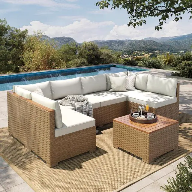 Main image of HERA'S HOUSE 5-Piece Wicker Rattan Patio Sectional Set, 6-Seat | Coffee Table, Modular Design, All-Weather, For Garden, Backyard, Balcony