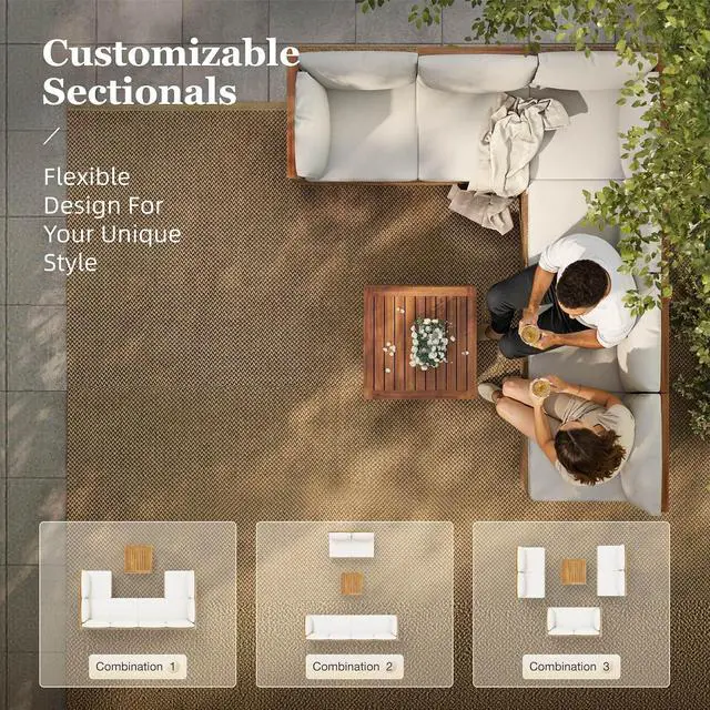 Alt view image 7 of 7 - HERA'S HOUSE 5-Piece Wicker Rattan Patio Sectional Set, 6-Seat | Coffee Table, Modular Design, All-Weather, For Garden, Backyard, Balcony