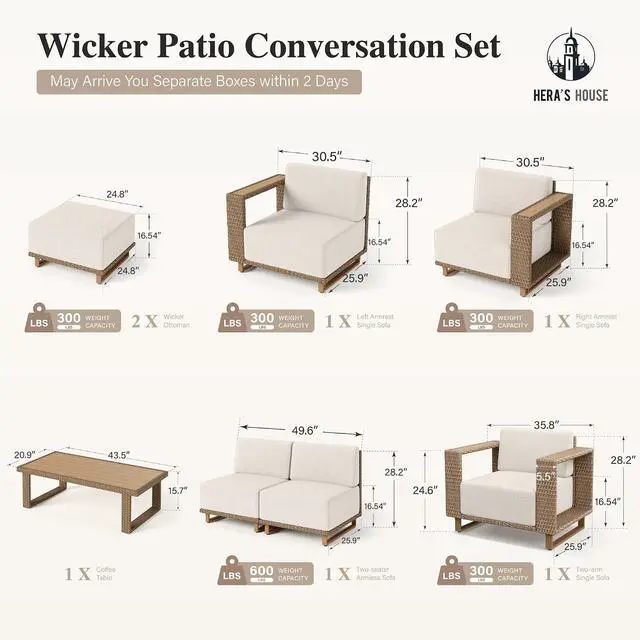 Alt view image 6 of 7 - HERA'S HOUSE 7-Piece Patio Sectional Furniture Set, Yellow Wicker | Outdoor Wicker Sofa with 5.5" Wide Arm, L-Shape Modular Yellow Rattan Conversation Chairs, Low Profile Lawn Yard Couch, Beige