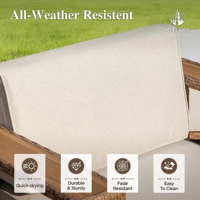 Alt view image 7 of 7 - HERA'S HOUSE 5-Piece Patio Furniture Set with 10" Thick Cushions, Beige | Outdoor Wicker Conversation Sets, Yellow Rattan Swivel Sofa Chairs with 5.5" Wide Arm &Coffee Table, for Deck Yard Lawn