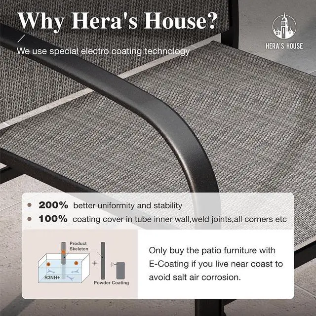 Alt view image 5 of 7 - HERA'S HOUSE 7pc Patio Dining Set, Outdoor Wood-Like Metal Table & 6 Chairs | Brown textilene chairs + 60" rectangle table with umbrella hole. Waterproof, rust-resistant, all-weather for deck, garden