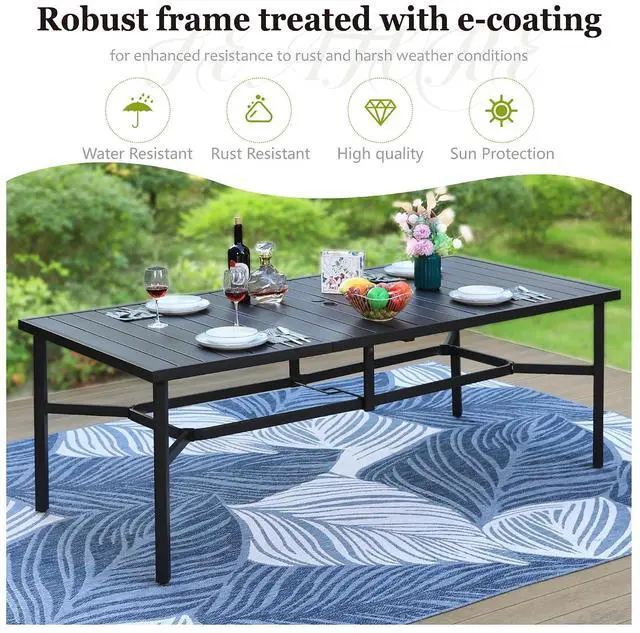 Alt view image 3 of 6 - HERA'S HOUSE 9pc Outdoor Patio Dining Set for 8, Textilene Chairs, Blue | 83" Rectangular Metal Table with umbrella hole. Waterproof, rust-resistant, all-weather for backyard, porch