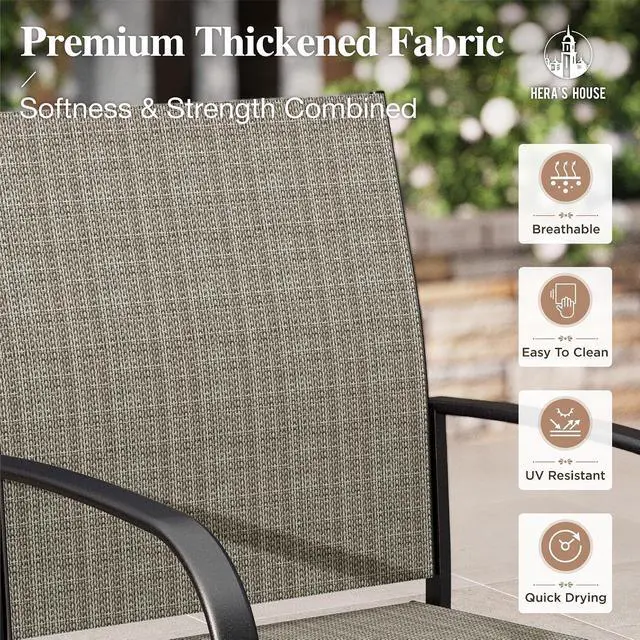 Alt view image 3 of 6 - HERA'S HOUSE Outdoor Patio Dining Chairs Set of 6, Wrought Iron & Textilene | Brown breathable fabric, Metal frame with armrest & wide seat, Rust-resistant All-weather design for for lawn, deck