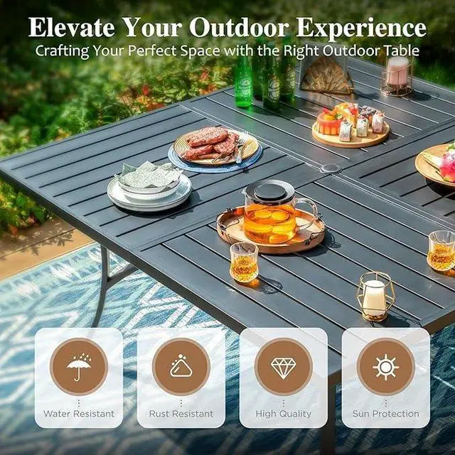 Alt view image 3 of 7 - HERA'S HOUSE 9pc Outdoor Patio Dining Set for 8, Textilene Chairs, Brown | 57.5" Square Metal Table with umbrella hole. Waterproof, rust-resistant, all-weather for backyard, porch