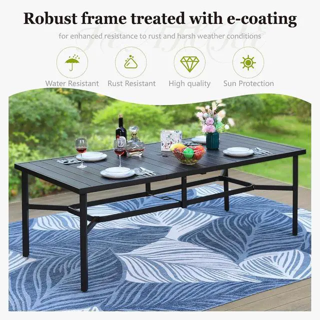 Alt view image 4 of 7 - HERA'S HOUSE 9pc Outdoor Patio Dining Set for 8, Textilene Chairs, Brown | 83" Rectangular Metal Table with umbrella hole. Waterproof, rust-resistant, all-weather for backyard, porch