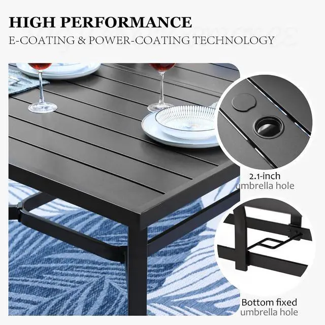 Alt view image 7 of 7 - HERA'S HOUSE 9pc Outdoor Patio Dining Set for 8, Textilene Chairs, Brown | 83" Rectangular Metal Table with umbrella hole. Waterproof, rust-resistant, all-weather for backyard, porch