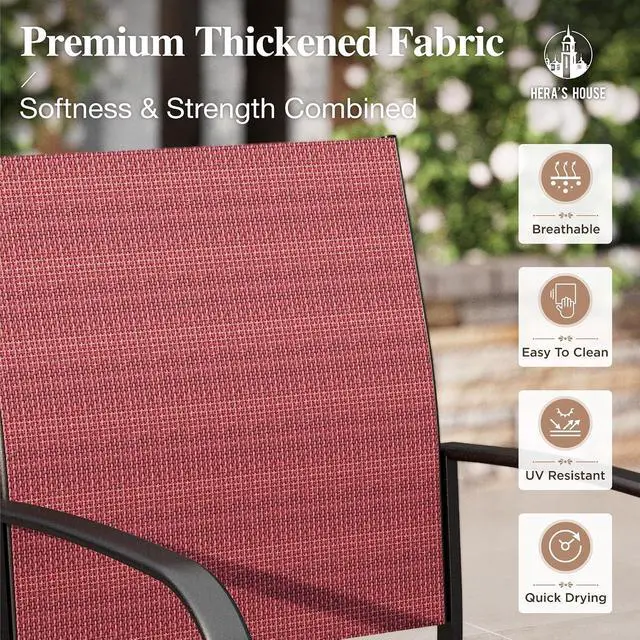 Alt view image 3 of 6 - HERA'S HOUSE Outdoor Patio Dining Chairs Set of 4, Wrought Iron & Textilene | Red breathable fabric, Metal frame with armrest & wide seat, Rust-resistant All-weather design for for lawn, deck