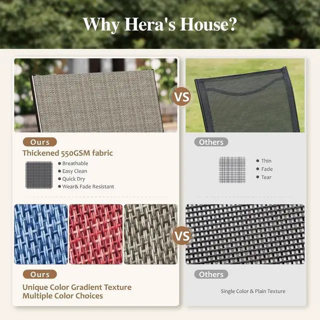 Alt view image 7 of 7 - HERA'S HOUSE Outdoor Patio Dining Chairs Set of 4, Wrought Iron & Textilene | Brown breathable fabric, Metal frame with armrest & wide seat, Rust-resistant All-weather design for for lawn, deck