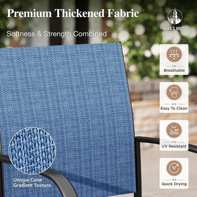 Alt view image 2 of 7 - HERA'S HOUSE 7pc Outdoor Patio Dining Set for 6, Textilene Chairs, Blue | 60" rectangular metal table with umbrella hole. Waterproof, rust-resistant, all-weather for backyard, porch