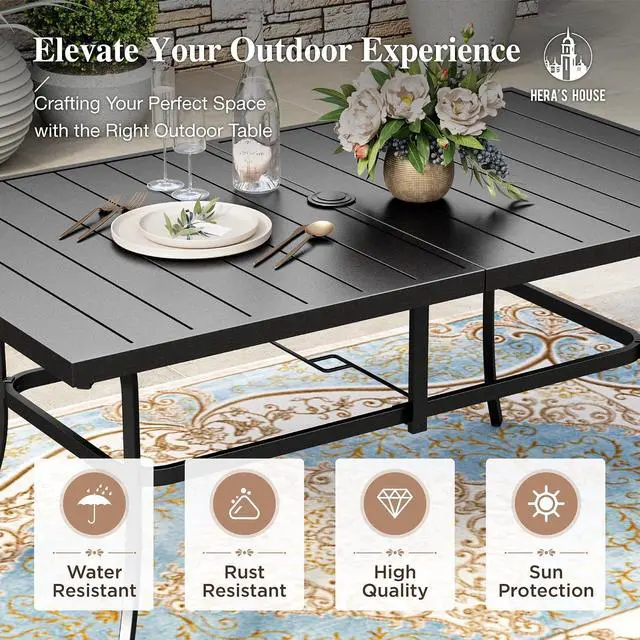 Alt view image 6 of 7 - HERA'S HOUSE 7pc Outdoor Patio Dining Set for 6, Textilene Chairs, Blue | 60" rectangular metal table with umbrella hole. Waterproof, rust-resistant, all-weather for backyard, porch