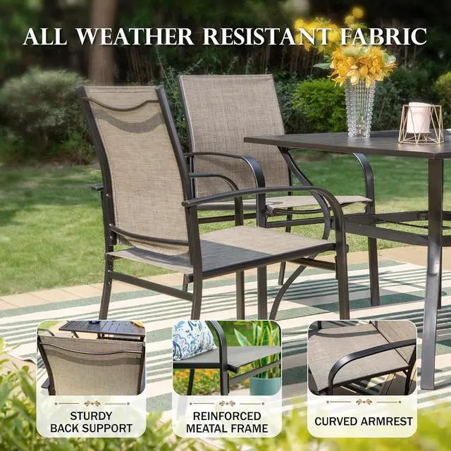 Alt view image 6 of 6 - HERA'S HOUSE Outdoor Patio Dining Chairs Set of 6, Wrought Iron & Textilene | Brown breathable fabric, Metal frame with armrest & wide seat, Rust-resistant All-weather design for for lawn, deck