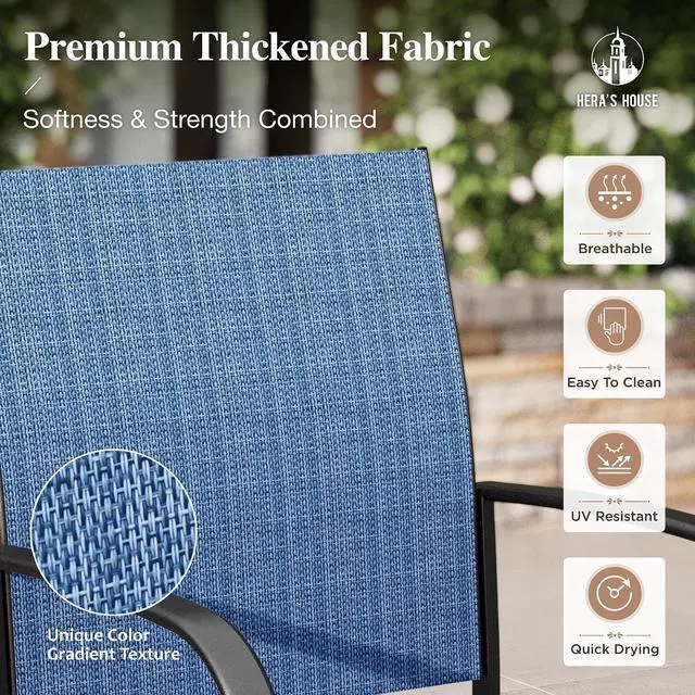 Alt view image 3 of 7 - HERA'S HOUSE 7pc Outdoor Patio Dining Set, Wood-Look Metal Table, Blue | 64" rectangular table with umbrella hole, 6 textilene chairs. Waterproof, rust-resistant, all-weather for backyard, porch