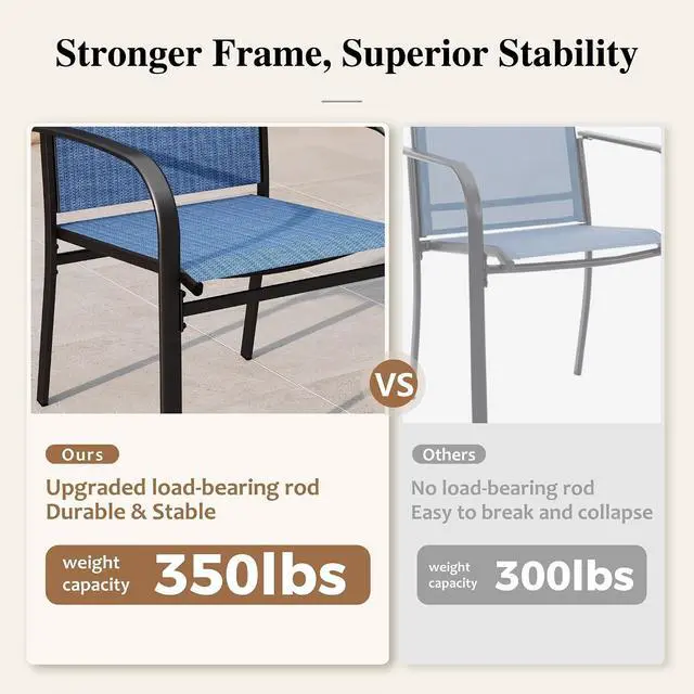 Alt view image 7 of 7 - HERA'S HOUSE 9pc Outdoor Patio Dining Set for 8, Textilene Chairs, Blue | 57.5" Square Metal Table with umbrella hole. Waterproof, rust-resistant, all-weather for backyard, porch