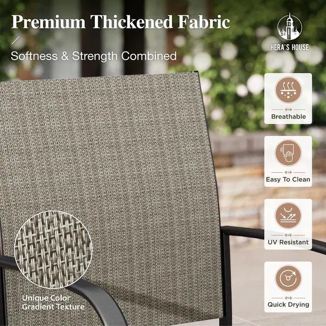 Alt view image 3 of 7 - HERA'S HOUSE 7pc Outdoor Patio Dining Set, Wood-Look Metal Table, Brown | 6 textilene chairs, 64" rectangular table with umbrella hole. Waterproof, rust-resistant, all-weather for yard, porch