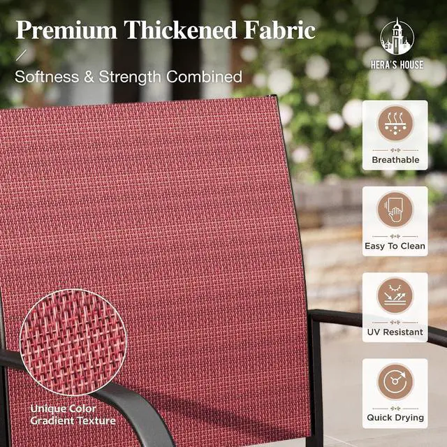 Alt view image 2 of 7 - HERA'S HOUSE 9pc Outdoor Patio Dining Set for 8, Textilene Chairs, Red | 57.5" Square Metal Table with umbrella hole. Waterproof, rust-resistant, all-weather for backyard, porch