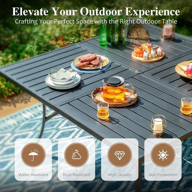 Alt view image 4 of 7 - HERA'S HOUSE 9pc Outdoor Patio Dining Set for 8, Textilene Chairs, Red | 57.5" Square Metal Table with umbrella hole. Waterproof, rust-resistant, all-weather for backyard, porch