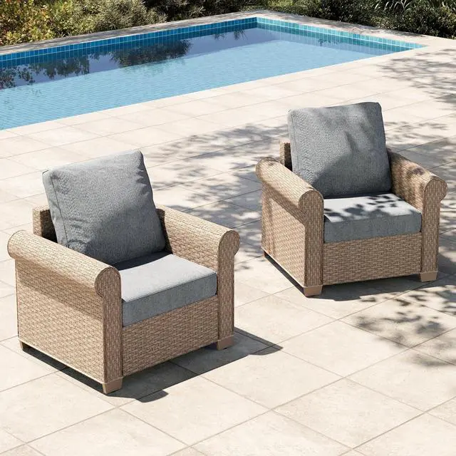 Main image of HERA'S HOUSE Patio Furniture Set, 4 x Cushioned Chairs, 3-Seat Sofa with Wood Grain Coffee Table, 5 Seats Luxury Windsor Style All Weahter Outdoor Sofa Conversation Set for Deck Lawn Backyard