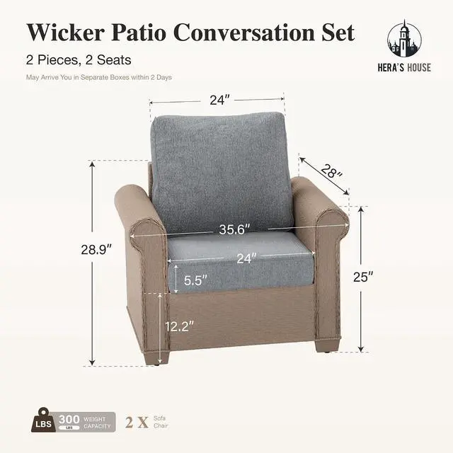 Alt view image 7 of 7 - HERA'S HOUSE Patio Furniture Set, 4 x Cushioned Chairs, 3-Seat Sofa with Wood Grain Coffee Table, 5 Seats Luxury Windsor Style All Weahter Outdoor Sofa Conversation Set for Deck Lawn Backyard