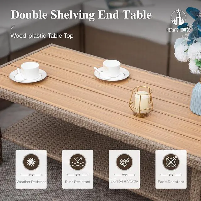 Alt view image 4 of 7 - HERA'S HOUSE 4-Piece Wicker Outdoor Conversation Set, Beige | 4 Pieces Set, Coffee Table, UV resistant, Modern/Contemporary