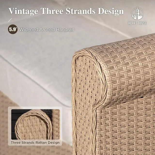 Alt view image 4 of 7 - HERA'S HOUSE 5-Piece Wicker Patio Furniture Set, 5 Pieces Set-Ottomans | Beige, UV resistant