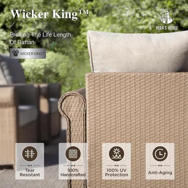 Alt view image 6 of 7 - HERA'S HOUSE 5-Piece Wicker Patio Furniture Set, 5 Pieces Set-Ottomans | Beige, UV resistant