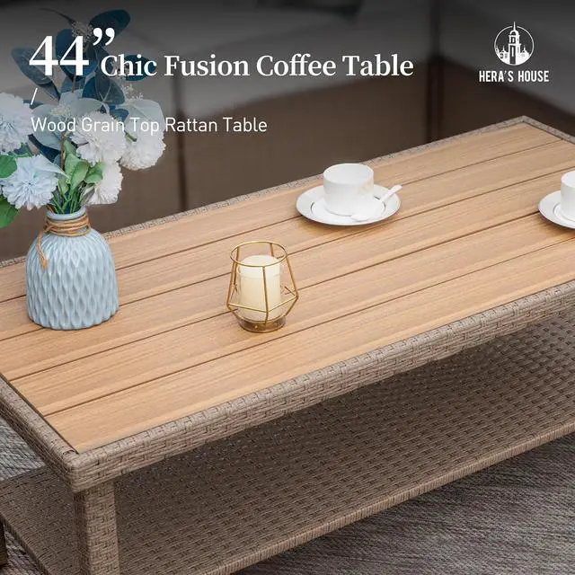 Alt view image 6 of 7 - HERA'S HOUSE 6-Piece Patio Conversation Set, 5-Seat, Grey | 3-Seat Sofa, Coffee Table, Side Table, Ottomans, All-Weather, For Garden, Deck, Backyard