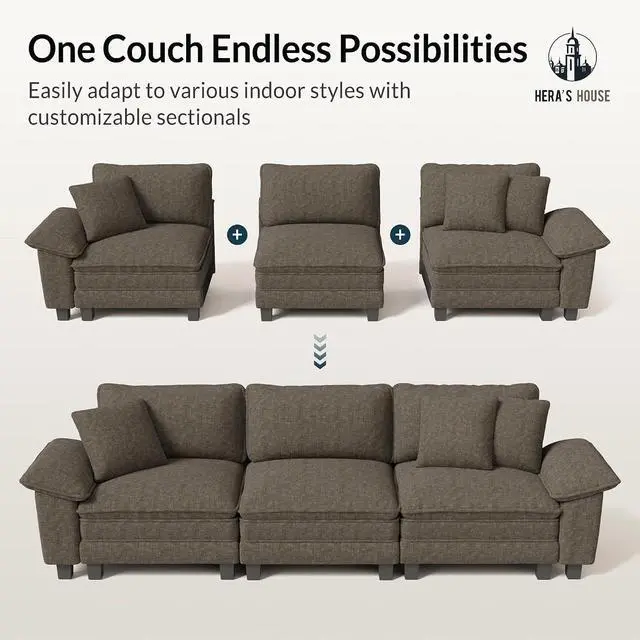 Alt view image 7 of 7 - HERA'S HOUSE 124" Oversized Modular Sectional L Shaped Sofa,Chenille Ash | 4-Seater Living Room Couches, Wider Armrest and Deep Seat, Comfy Cloud Couch with Ottoman, Light Gray