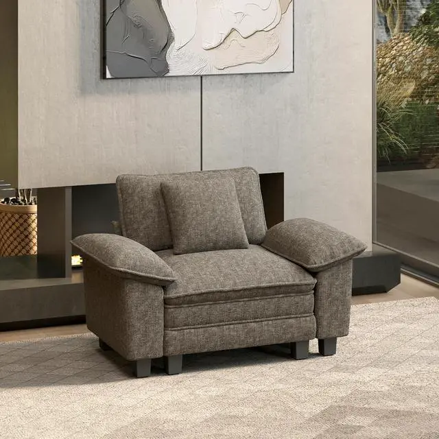 Main image of HERA'S HOUSE 1-Seat Modular Couch Accent Chair Sofa with Throw Pillow | Modern 53.5" Single Seat, Smoky Grey, Wider Armrest, Comfy Deep Seat, Soft Chenille Sofa Chair for Living Room