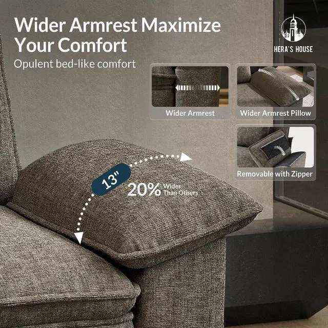Alt view image 3 of 7 - HERA'S HOUSE 124" Oversized Modular Sectional L Shaped Sofa,Chenille Ash | 4-Seater Living Room Couches, Wider Armrest and Deep Seat, Comfy Cloud Couch with Ottoman, Light Gray