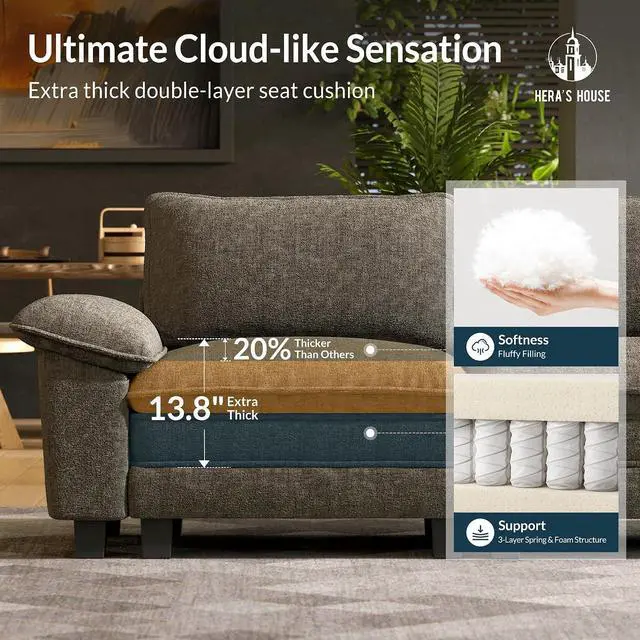 Alt view image 6 of 7 - HERA'S HOUSE 124" Oversized Modular Sectional L Shaped Sofa,Chenille Ash | 4-Seater Living Room Couches, Wider Armrest and Deep Seat, Comfy Cloud Couch with Ottoman, Light Gray