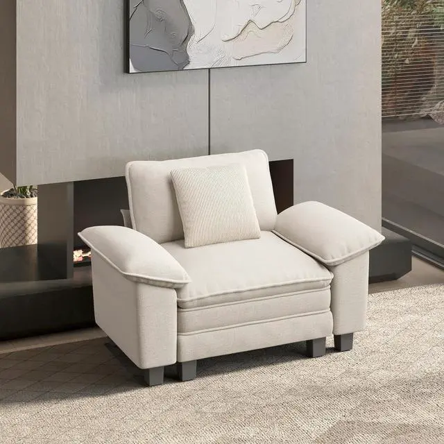 Main image of HERA'S HOUSE 1-Seat Modular Couch Accent Chair Sofa with Throw Pillow | Modern 53.5" Single Seat, White, Wider Armrest, Comfy Deep Seat, Soft Chenille Sofa Chair for Living Room
