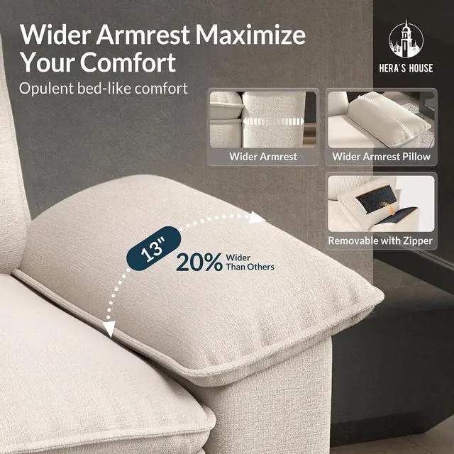 Alt view image 3 of 7 - HERA'S HOUSE 3 Pieces Modular Sectional Cloud Couch and Loveseat Sofa Set | Modern 7-Seater Sofa Set , White, Wider Armrest, Comfy Deep Seat, Soft Chenille Furniture Set for Living Room