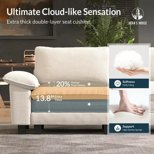 Alt view image 6 of 7 - HERA'S HOUSE 3 Pieces Modular Sectional Cloud Couch and Loveseat Sofa Set | Modern 7-Seater Sofa Set , White, Wider Armrest, Comfy Deep Seat, Soft Chenille Furniture Set for Living Room