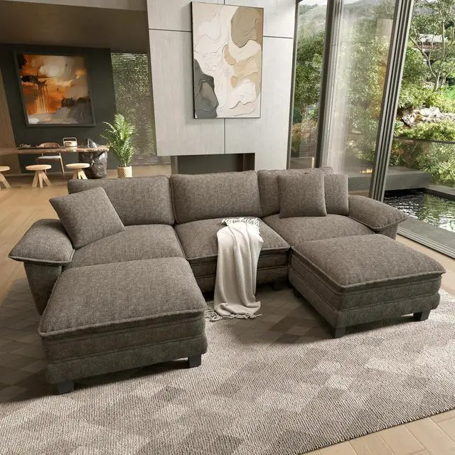 Main image of HERA'S HOUSE 124" Oversized Modular Sectional U Shaped Sofa,Chenille Ash | 5-Seater Living Room Couches, Wider Armrest and Deep Seat, Comfy Cloud Couch with Ottoman, Light Gray