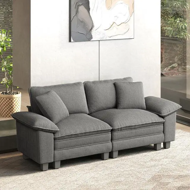 Main image of HERA'S HOUSE 88" Oversized Modular Sectional Loveseat Sofa, Corduroy Grey | Loveseat Living Room Couches, Wider Armrest and Deep Seat, Comfy Cloud Couch with Ottoman, Wood Sturdy Frame