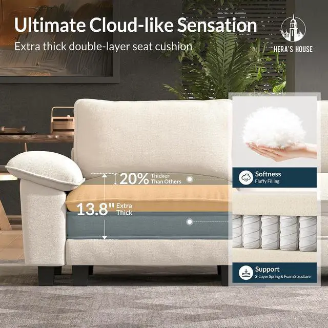 Alt view image 6 of 7 - HERA'S HOUSE 158" Oversized Modular Sectional L Shaped Sofa,Chenille White | 5-Seater Living Room Couches, Wider Armrest and Deep Seat, Comfy Cloud Couch with Ottoman, Wood Sturdy Frame