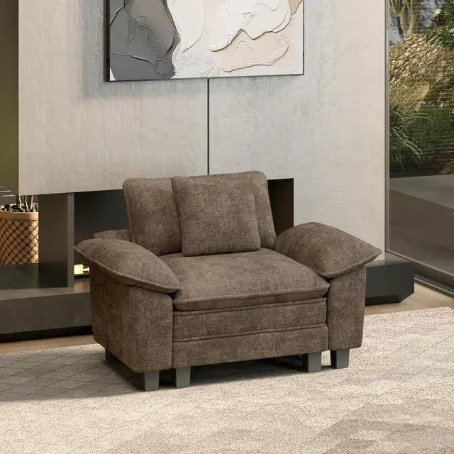 Main image of HERA'S HOUSE 1-Seat Modular Couch Accent Chair Sofa with Throw Pillow | Modern 53.5" Single Seat, Grayish Brown, Wider Armrest, Comfy Deep Seat, Soft Chenille Sofa Chair for Living Room