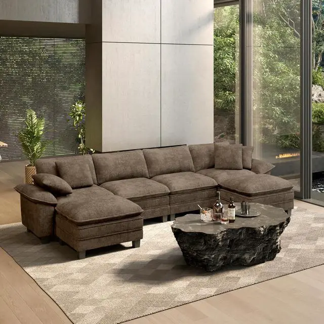 Main image of HERA'S HOUSE 158" Oversized Modular Sectional U Shaped Sofa,Chenille Taupe | 6-Seater Living Room Couches, Wider Armrest and Deep Seat, Comfy Cloud Couch with Ottoman, Grayish Brown