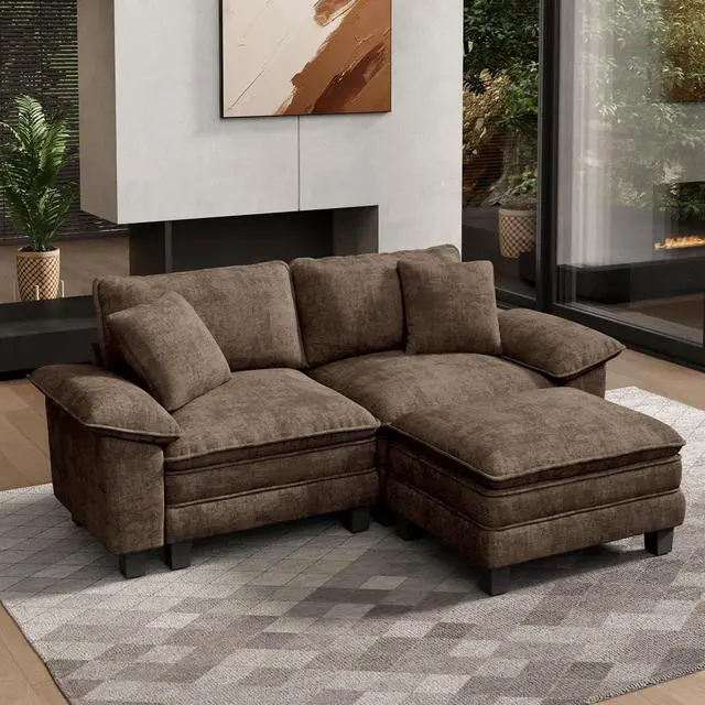 Main image of HERA'S HOUSE 3-Seat L Shaped Modular Cloud Couch Sectional Sofa Ottoman | Modern 87.5" Couch, Grayish Brown, Wider Armrest, Comfy Deep Seat, Soft Chenille Sofa for Living Room