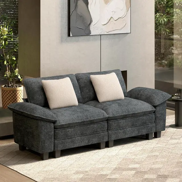Main image of HERA'S HOUSE 88" Oversized Modular Sectional Loveseat Sofa,Chenille Blue | Loveseat Living Room Couches, Wider Armrest and Deep Seat, Comfy Cloud Couch with Ottoman, Wood Sturdy Frame