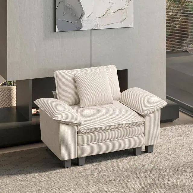 Main image of HERA'S HOUSE 1-Seat Modular Couch Accent Chair Sofa with Throw Pillow | Modern 53.5" Single Seat, Beige, Wider Armrest, Comfy Deep Seat, Soft Corduroy Sofa Chair for Living Room