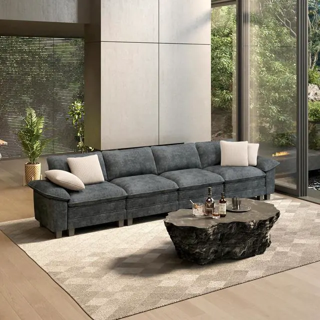 Main image of HERA'S HOUSE 158" Oversized Modular Sectional Straight Sofa,Chenille Blue | 4-Seater Living Room Couches, Wider Armrest and Deep Seat, Comfy Cloud Couch with Ottoman, Wood Sturdy Frame