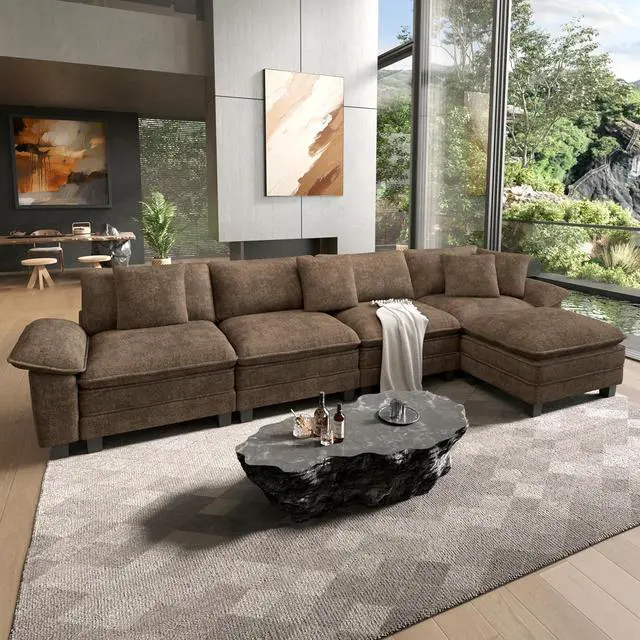 Main image of HERA'S HOUSE 158" Oversized Modular Sectional L Shaped Sofa,Chenille Taupe | 5-Seater Living Room Couches, Wider Armrest and Deep Seat, Comfy Cloud Couch with Ottoman, Grayish Brown
