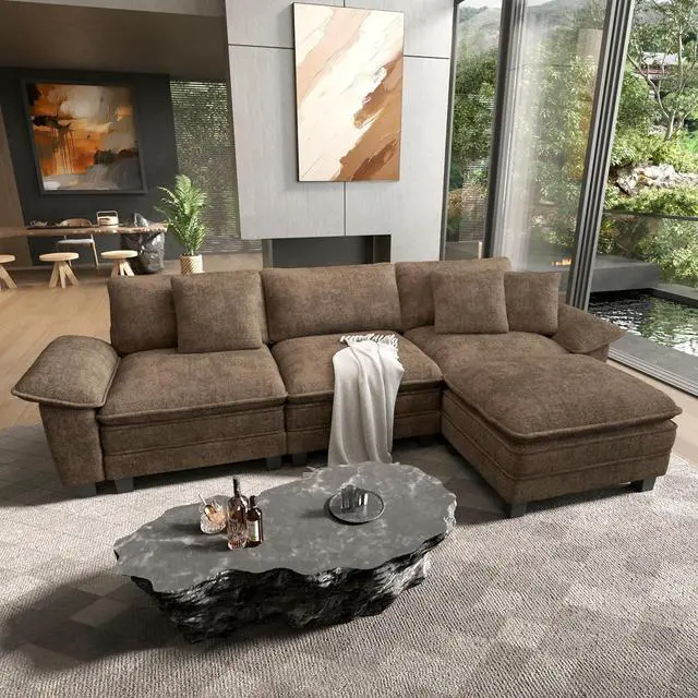 Main image of HERA'S HOUSE 124" Oversized Modular Sectional L Shaped Sofa,Chenille Taupe | 4-Seater Living Room Couches, Wider Armrest and Deep Seat, Comfy Cloud Couch with Ottoman, Grayish Brown