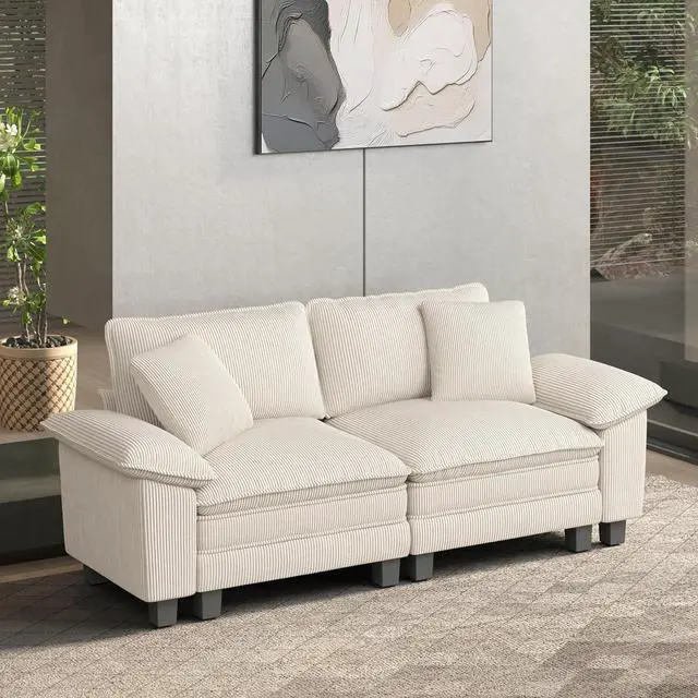 Main image of HERA'S HOUSE 88" Oversized Modular Sectional Loveseat Sofa, Corduroy Beige | Loveseat Living Room Couches, Wider Armrest and Deep Seat, Comfy Cloud Couch with Ottoman, Wood Sturdy Frame