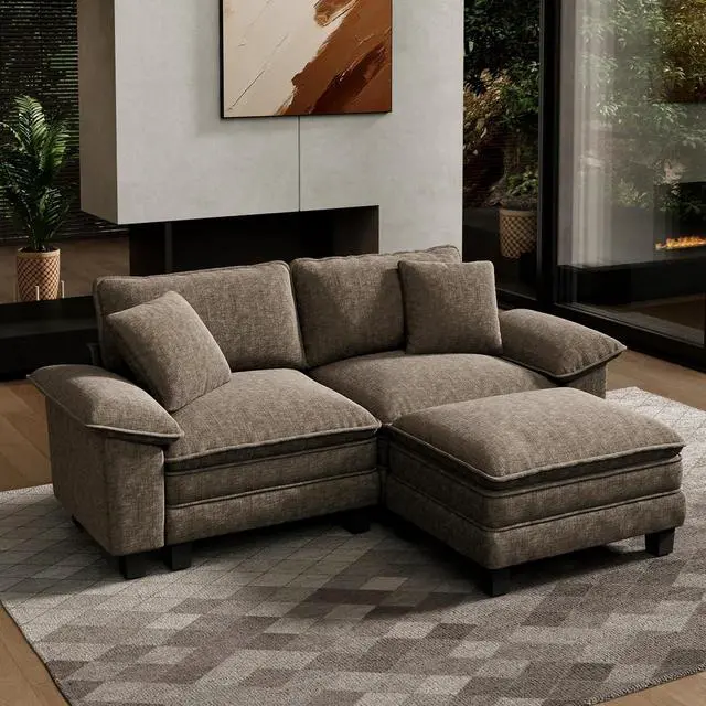 Main image of HERA'S HOUSE 3-Seat L Shaped Modular Cloud Couch Sectional Sofa Ottoman | Modern 87.5" Couch, Smoky Grey, Wider Armrest, Comfy Deep Seat, Soft Chenille Sofa for Living Room