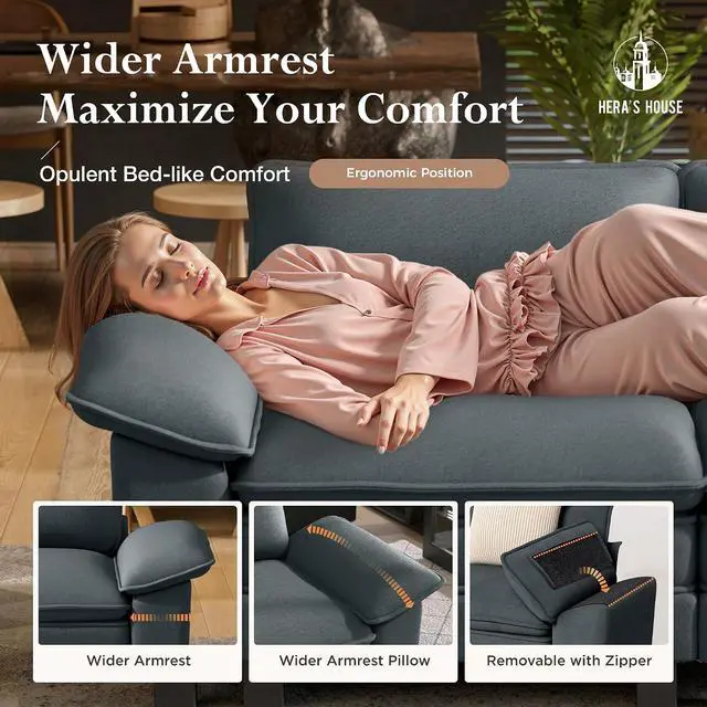 Alt view image 4 of 7 - HERA'S HOUSE 124" Oversized Modular Sectional U Shaped Sofa,Chenille Blue | 5-Seater Living Room Couches, Wider Armrest and Deep Seat, Comfy Cloud Couch with Ottoman, Wood Sturdy Frame