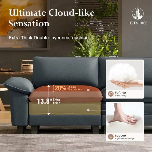 Alt view image 3 of 7 - HERA'S HOUSE 124" Oversized Modular Sectional U Shaped Sofa,Chenille Blue | 5-Seater Living Room Couches, Wider Armrest and Deep Seat, Comfy Cloud Couch with Ottoman, Wood Sturdy Frame